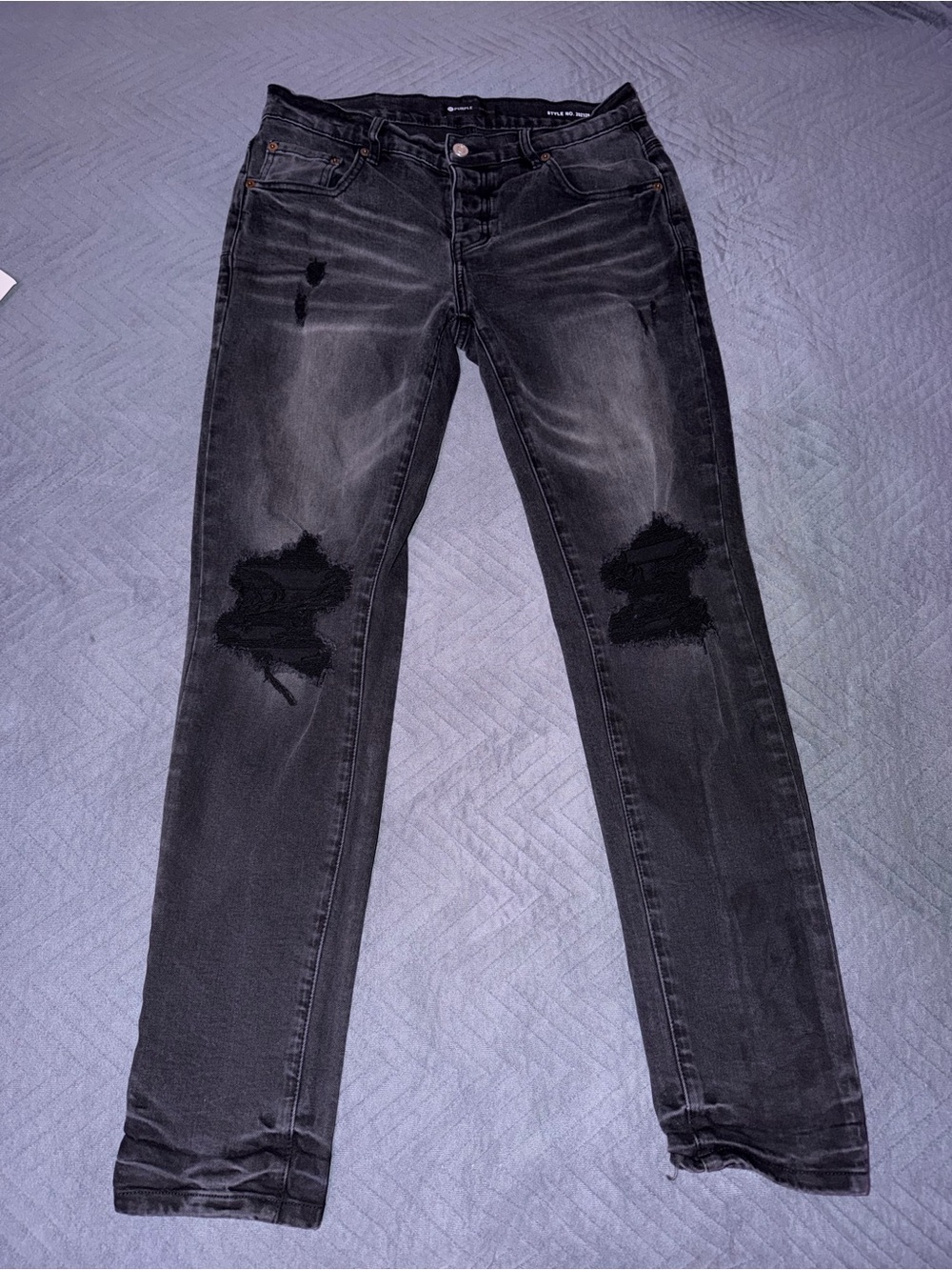 Men's Purple Brand Black Washed Distressed Slim Jeans Style 202329 Size 32x30